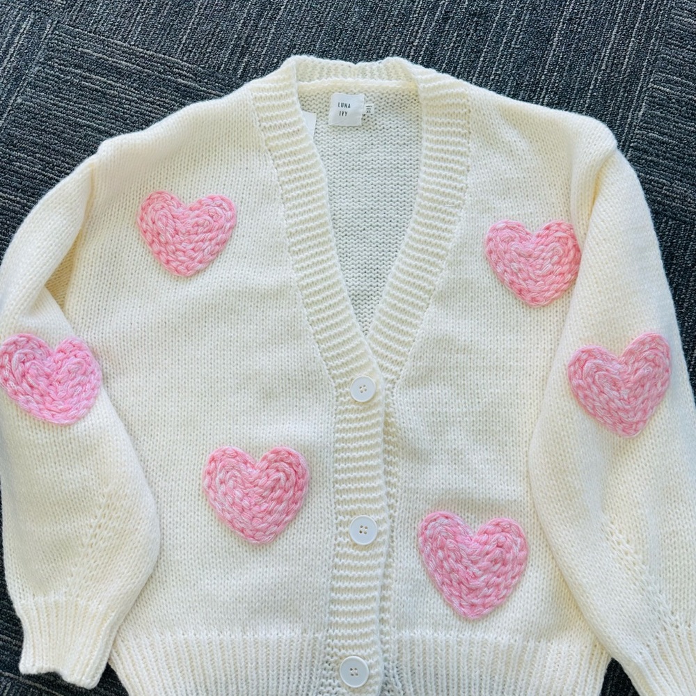 Luna Ivy Pink heart Cardigan XS